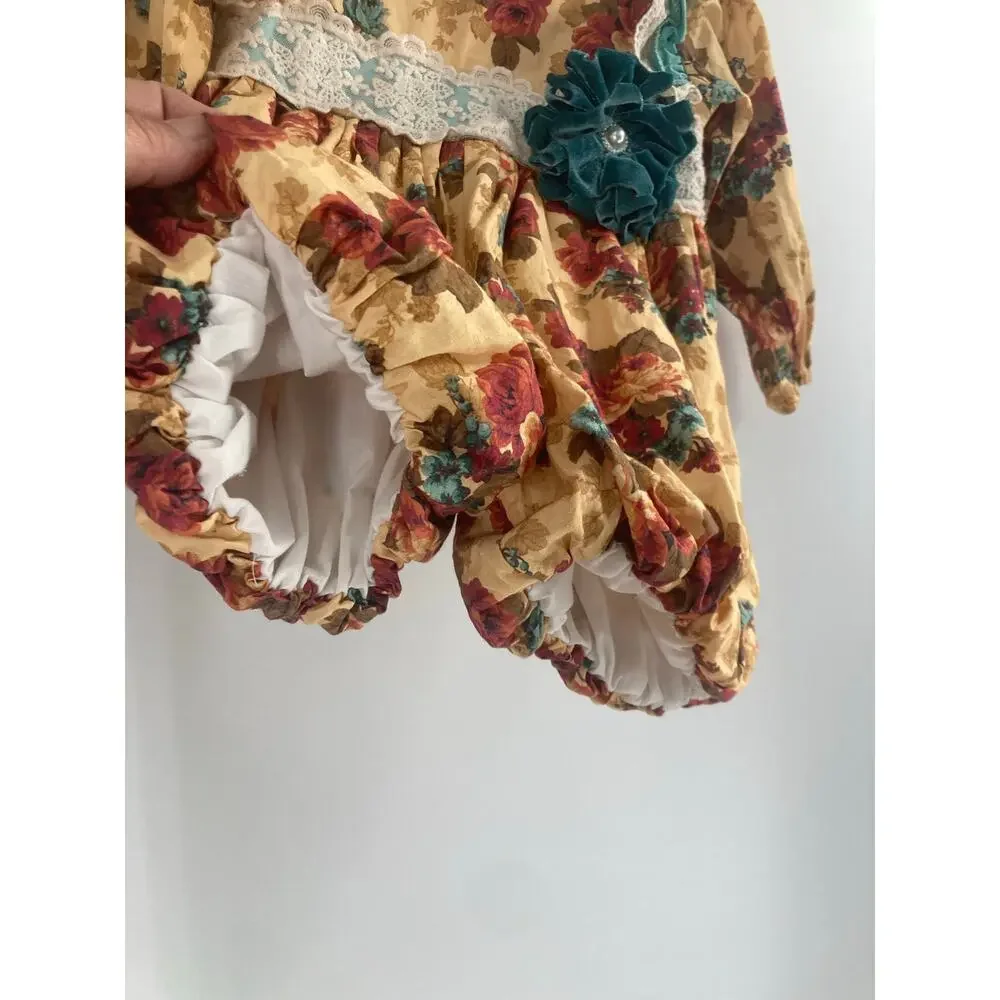 Haute Baby Vintage Floral Lace Yellow Red Teal Bubble Baby Girl T